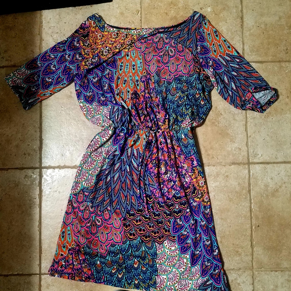 Colorful Silky Cinch Waist Mini Dress Large